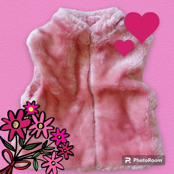 In Extenso Toddler Girls Pink Faux Fur Vest - Picture 1 of 10